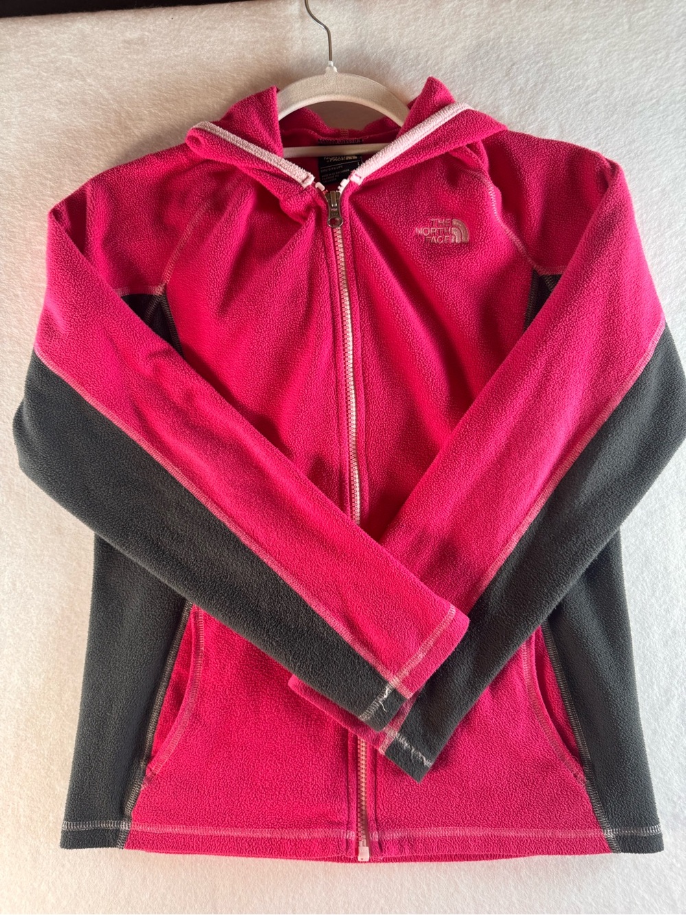 The North Face Pink and Gray Girls' Hooded Fleece Jacket